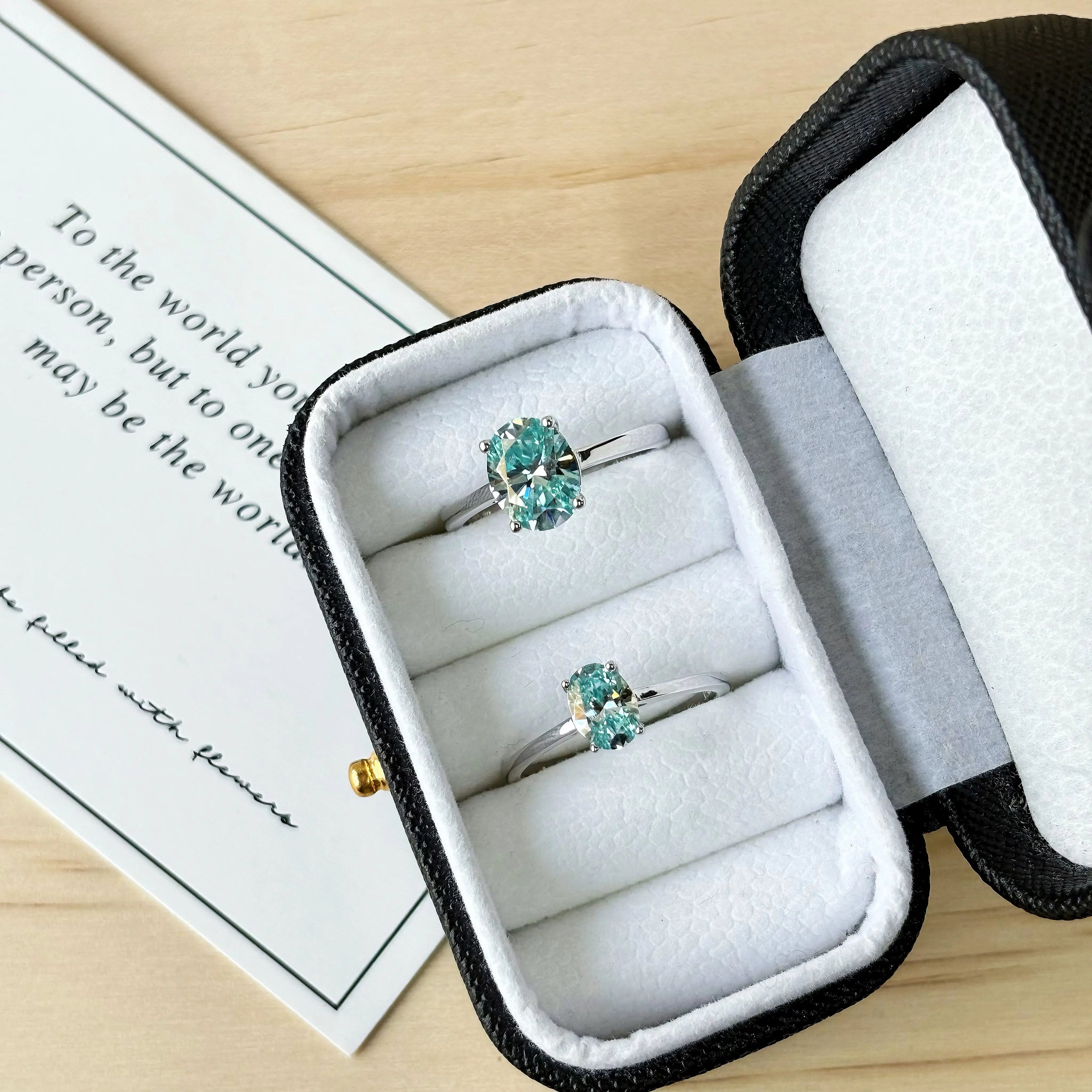 1CT / 2 Carat Oval Aquamarine Moissanite Ring