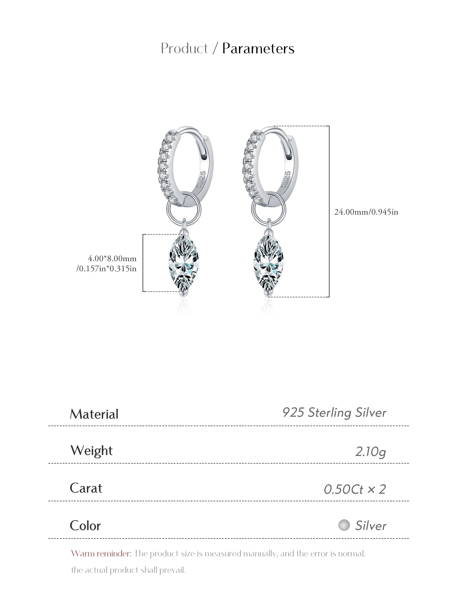 0.5Ct D Color Rhombic Moissanite Ear Buckles