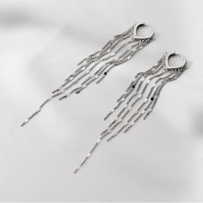 Long Tassel Sparkling Drop Earrings