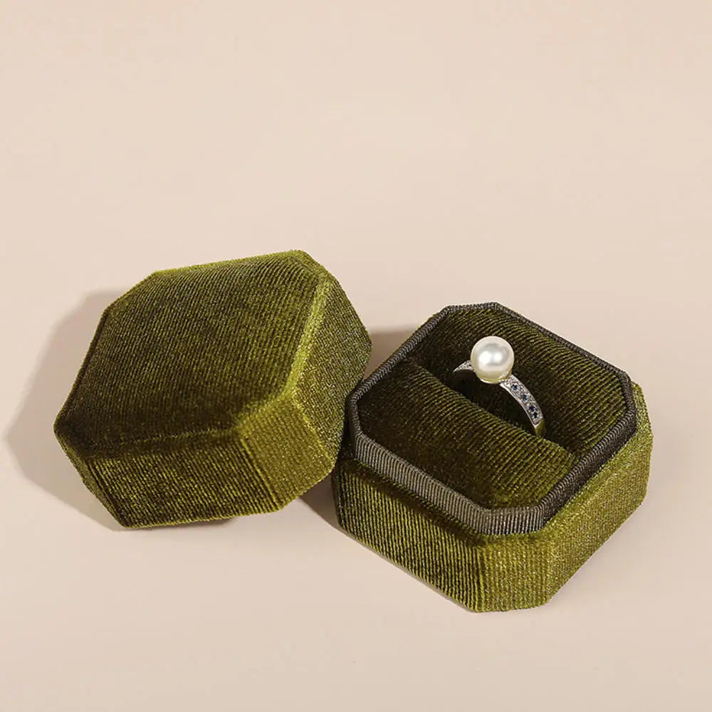 Vintage Octagon Square Velvet  Ring Box