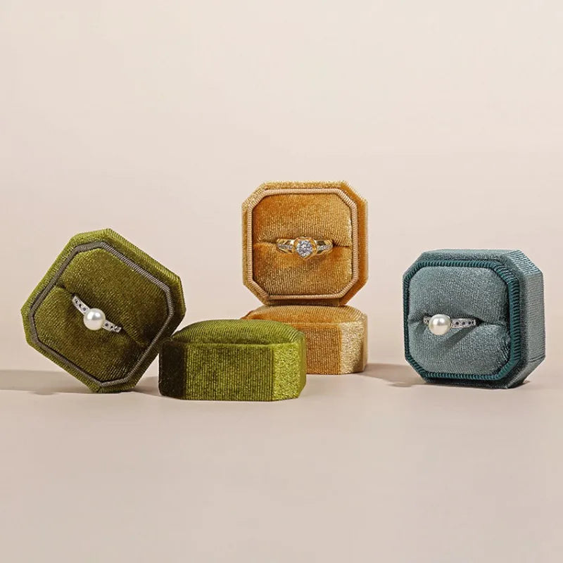 Vintage Octagon Square Velvet  Ring Box