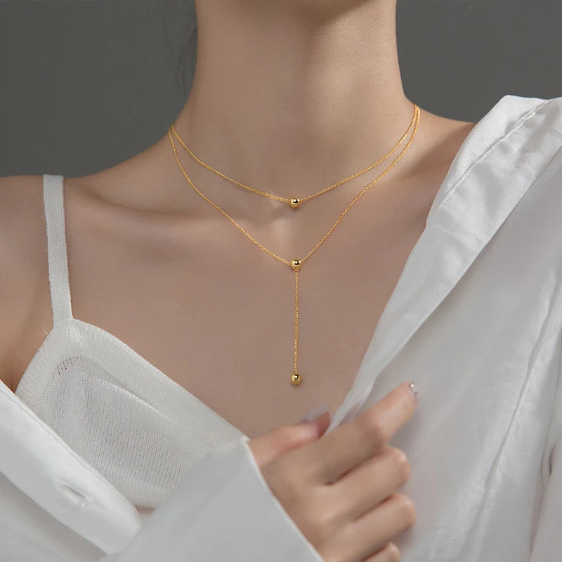 Three Layer Beads Y-Shape Necklace