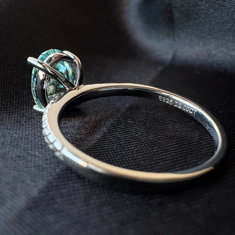 Oval Aquamarine Moissanite Ring