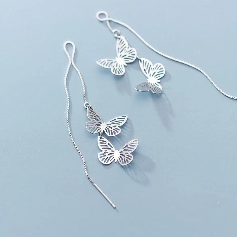 Butterfly Silver Drop Earrings
