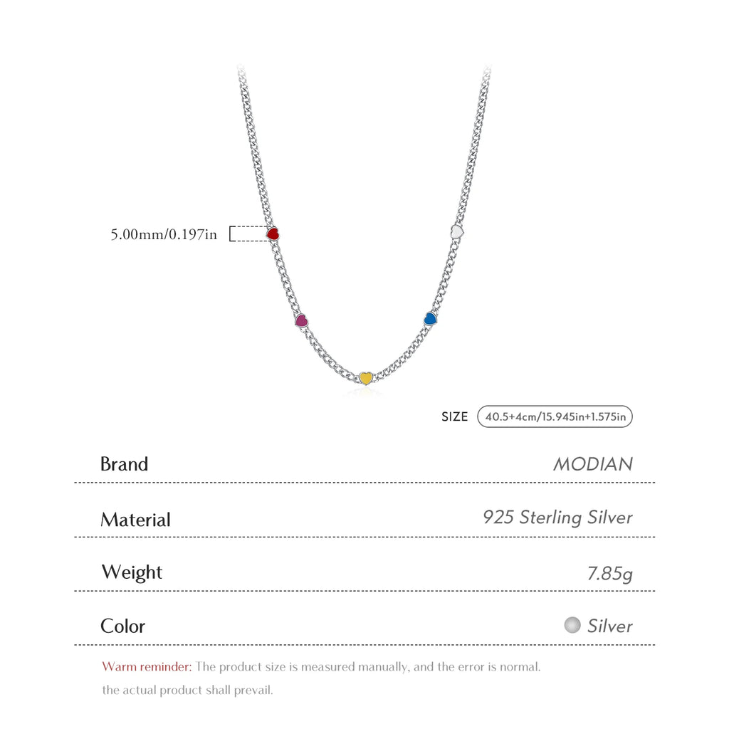 Collier ras-du-cou en émail coloré cœur à cœur 