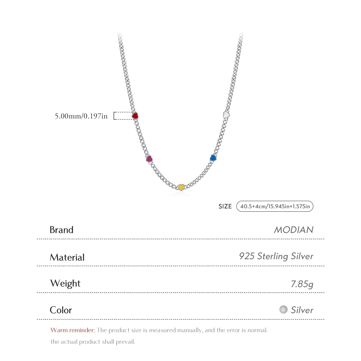 Collier ras-du-cou en émail coloré cœur à cœur 