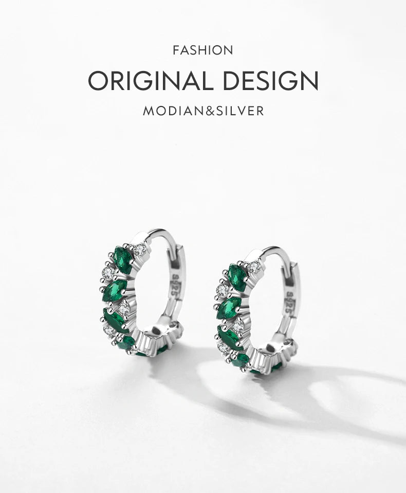 Green And Clear Rhombus Hoop Earrings