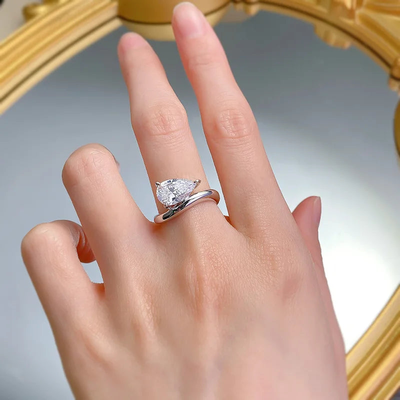 3Carat D Color Water Drop Moissanite Ring