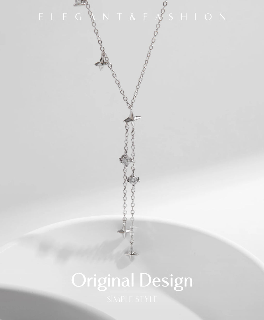 Collier ras du cou délicat en forme de Y avec breloque étoiles scintillantes 