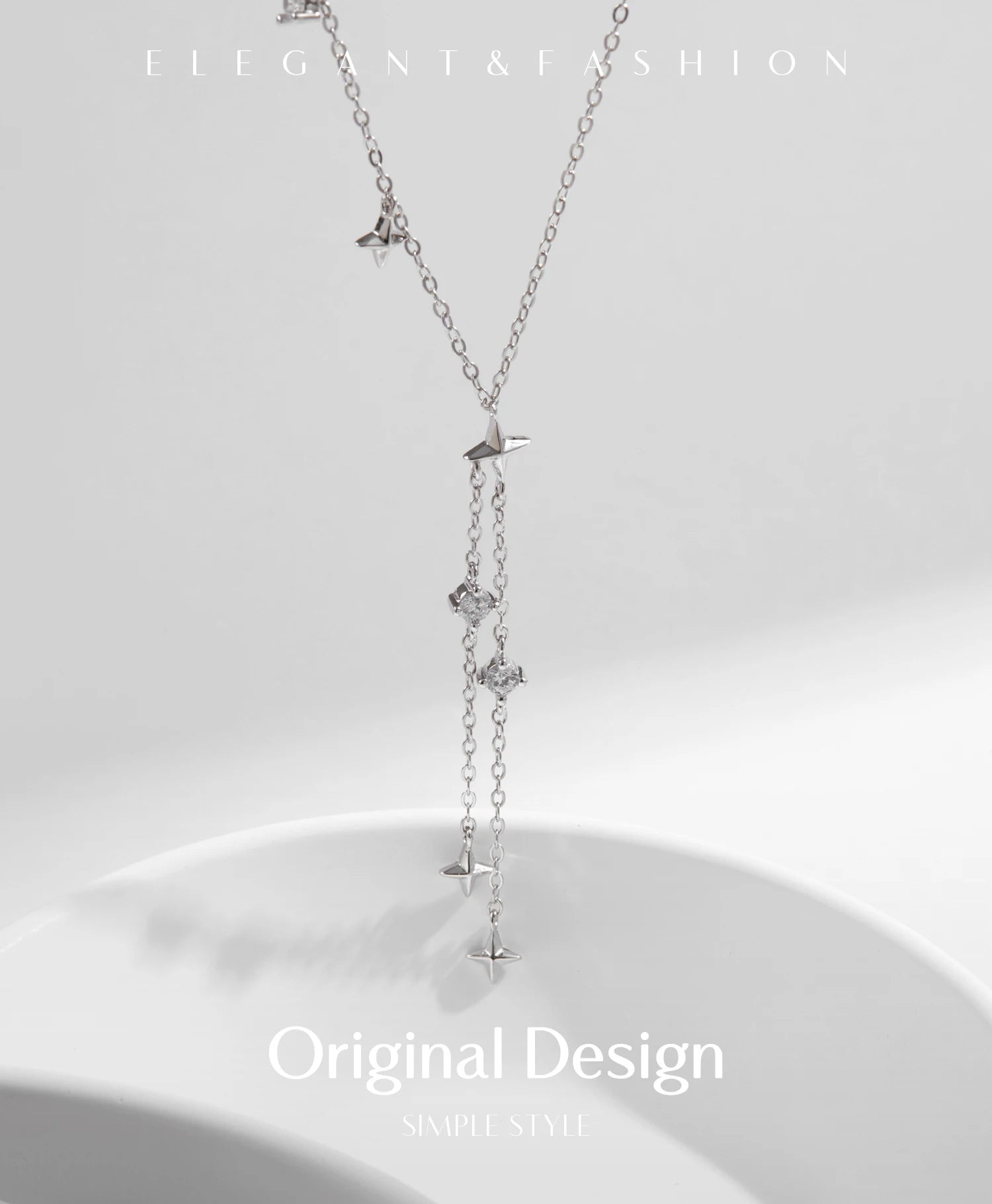 Collier ras du cou délicat en forme de Y avec breloque étoiles scintillantes 