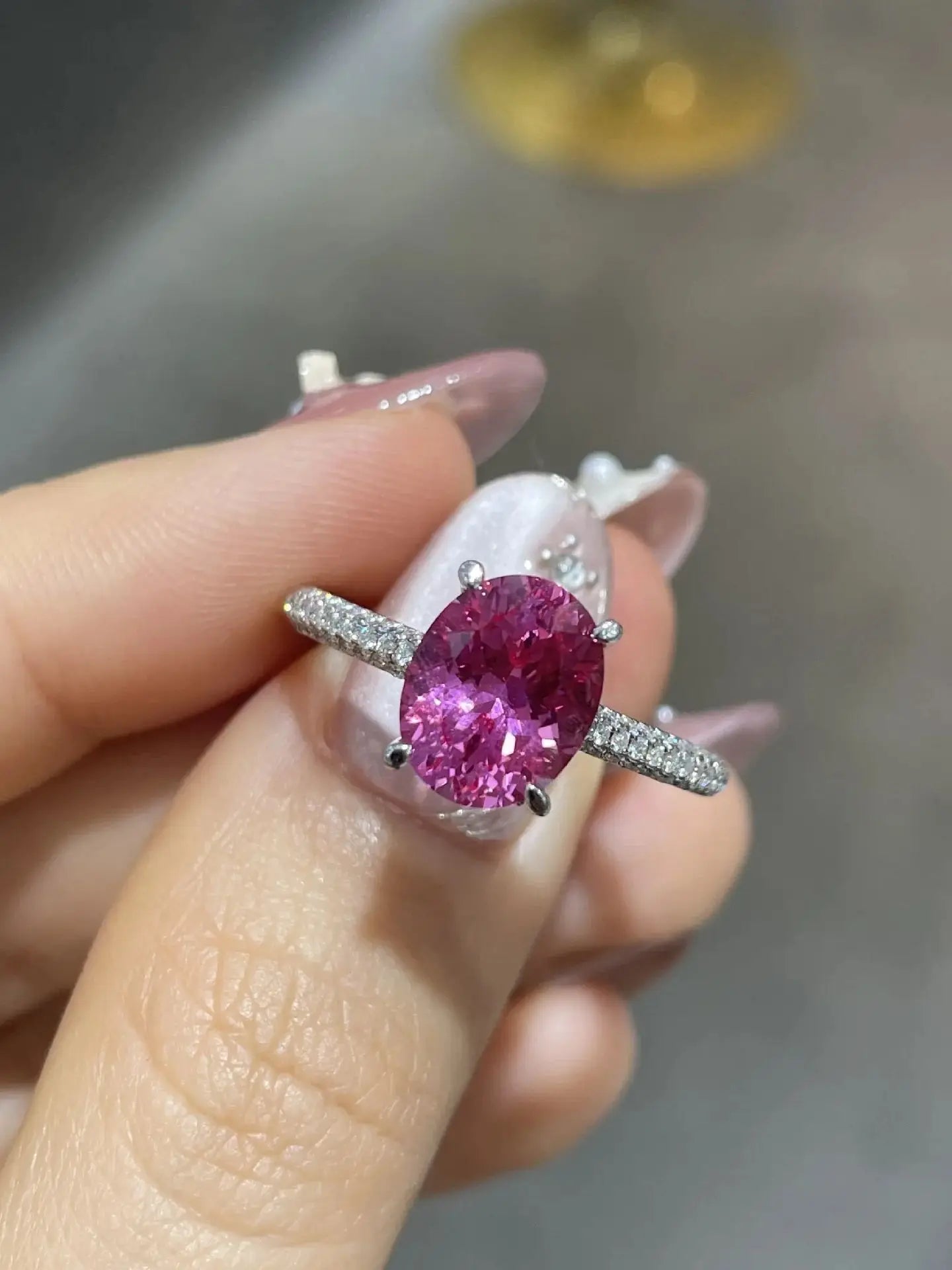 Pink Sapphire Ring with Moissanite