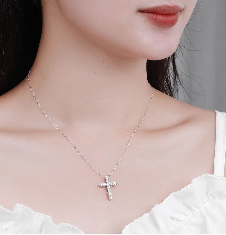 2.5-5MM Cross Moissanite Necklace