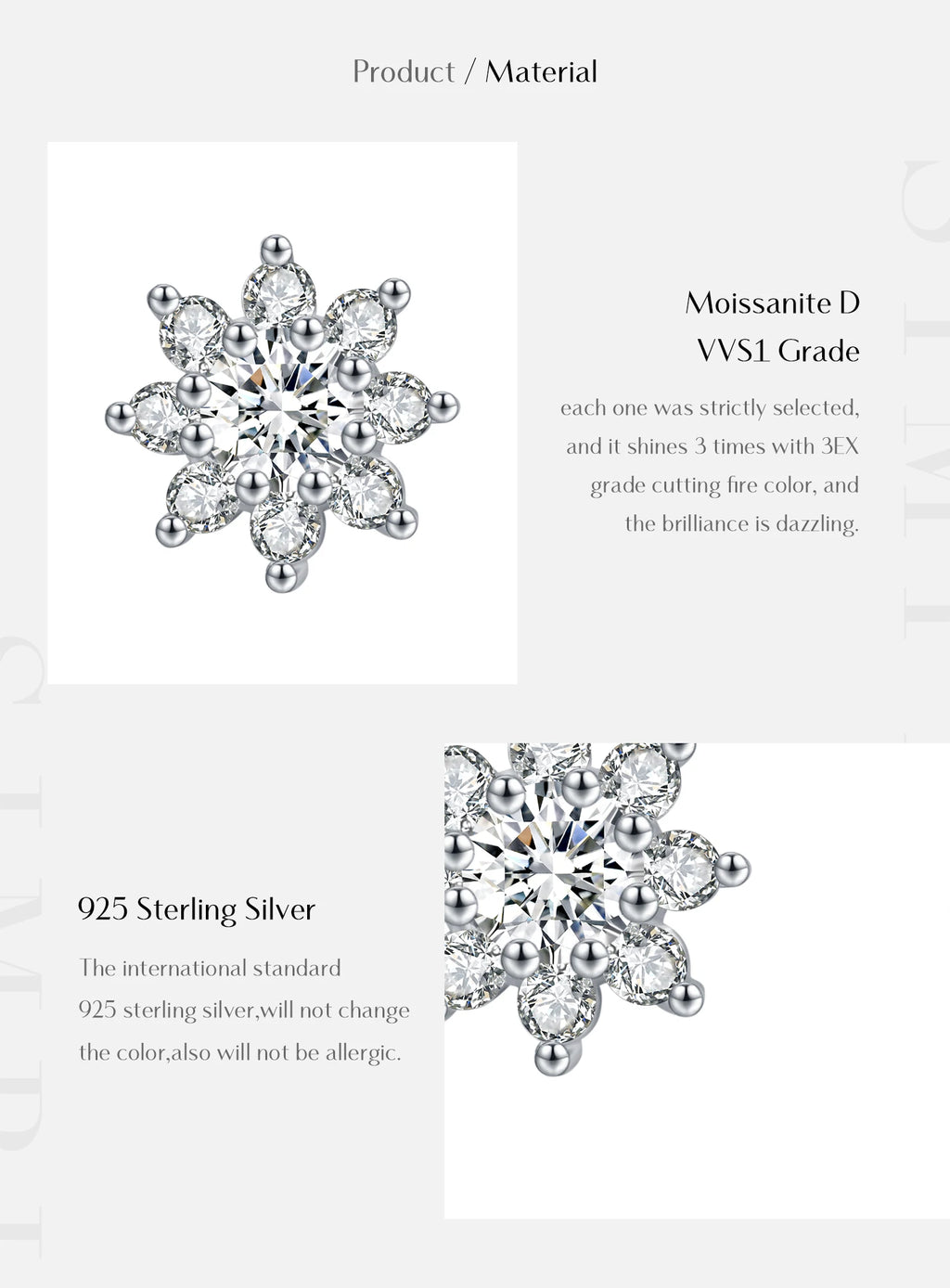 VVS1 D Color Moissanite Stud Earrings