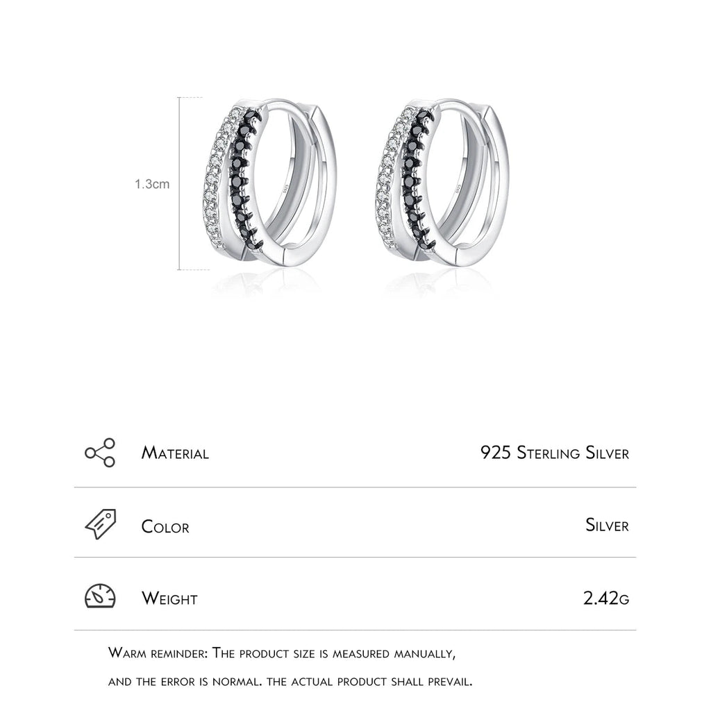 Line Simple Black & White Zirconia Hoop Earrings
