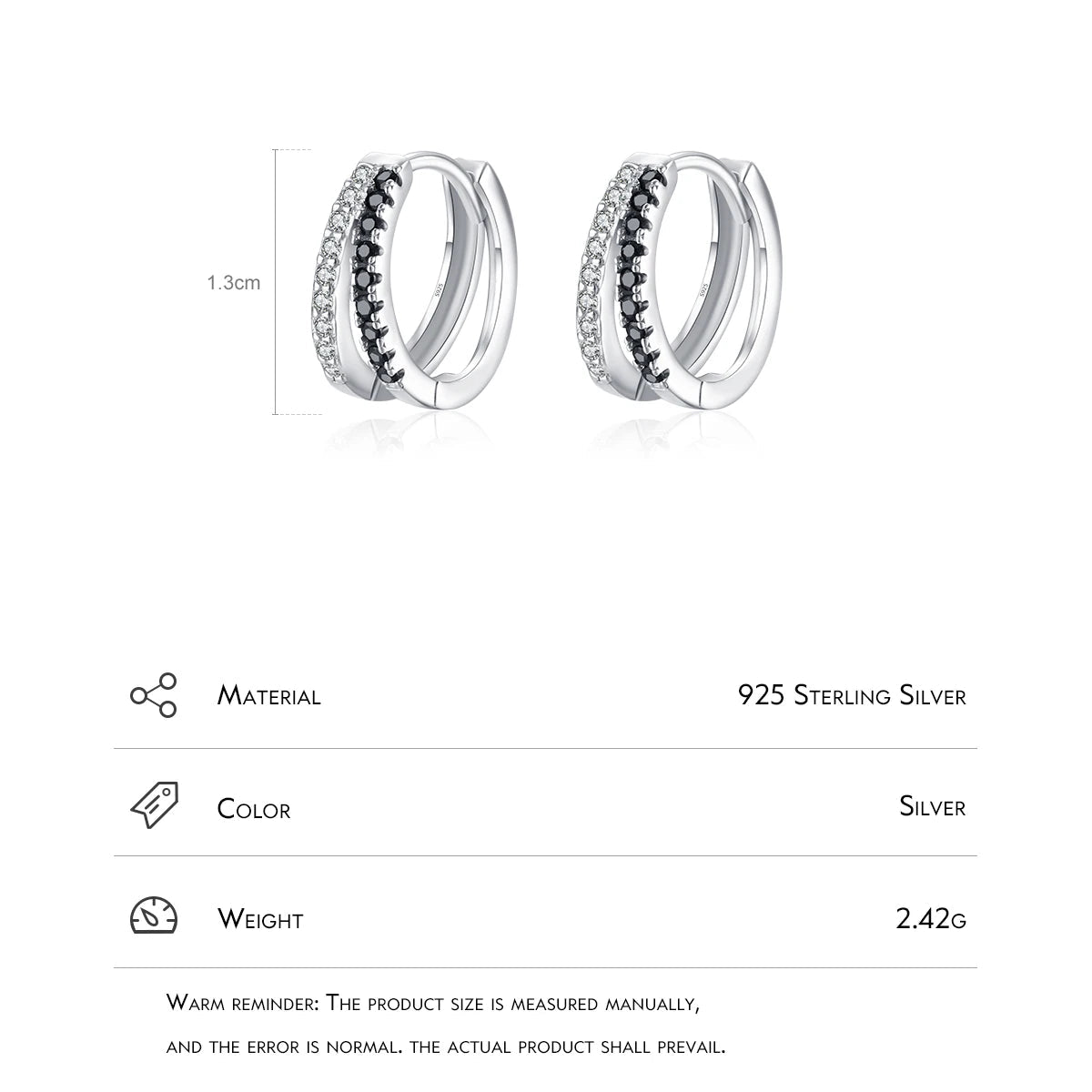 Line Simple Black & White Zirconia Hoop Earrings