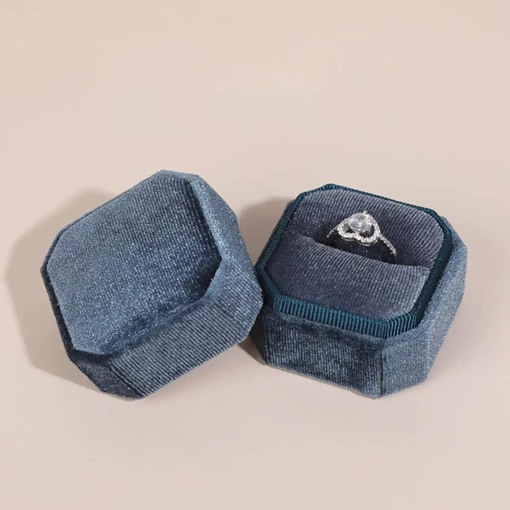 Vintage Octagon Square Velvet  Ring Box