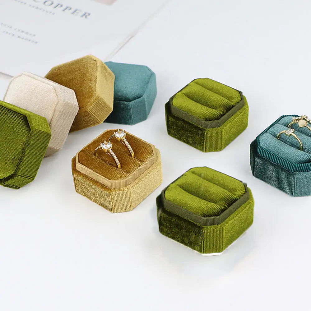 Vintage Octagon Square Velvet  Ring Box