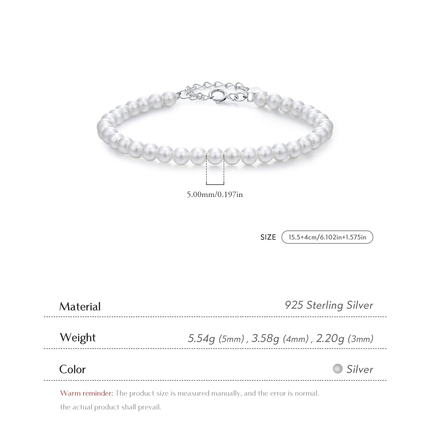 Delicate 3MM 4MM 5MM Stackable Shell Pearl Bracelet