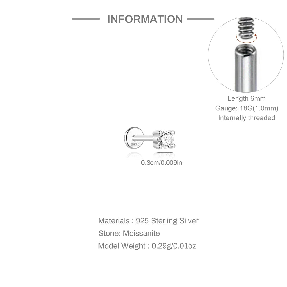 Moissanite Threaded Stud Earring