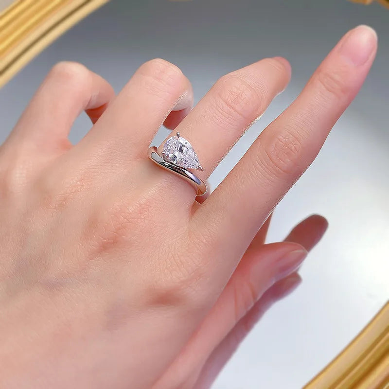 3Carat D Color Water Drop Moissanite Ring