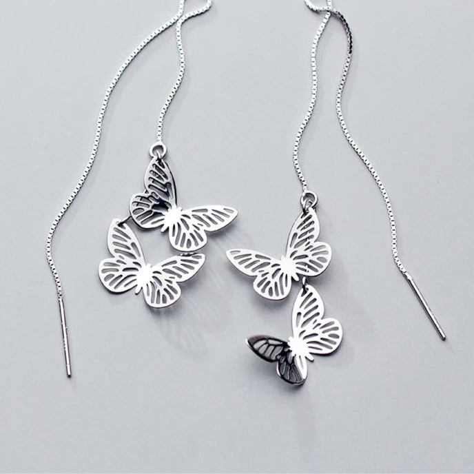 Butterfly Silver Drop Earrings