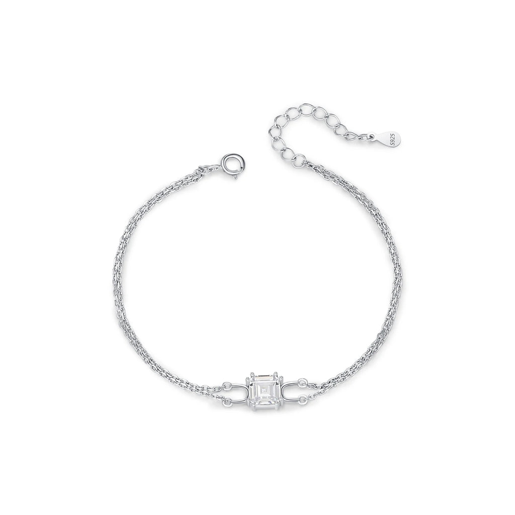 Double Layer Bracelet - Shiny Square Emerald