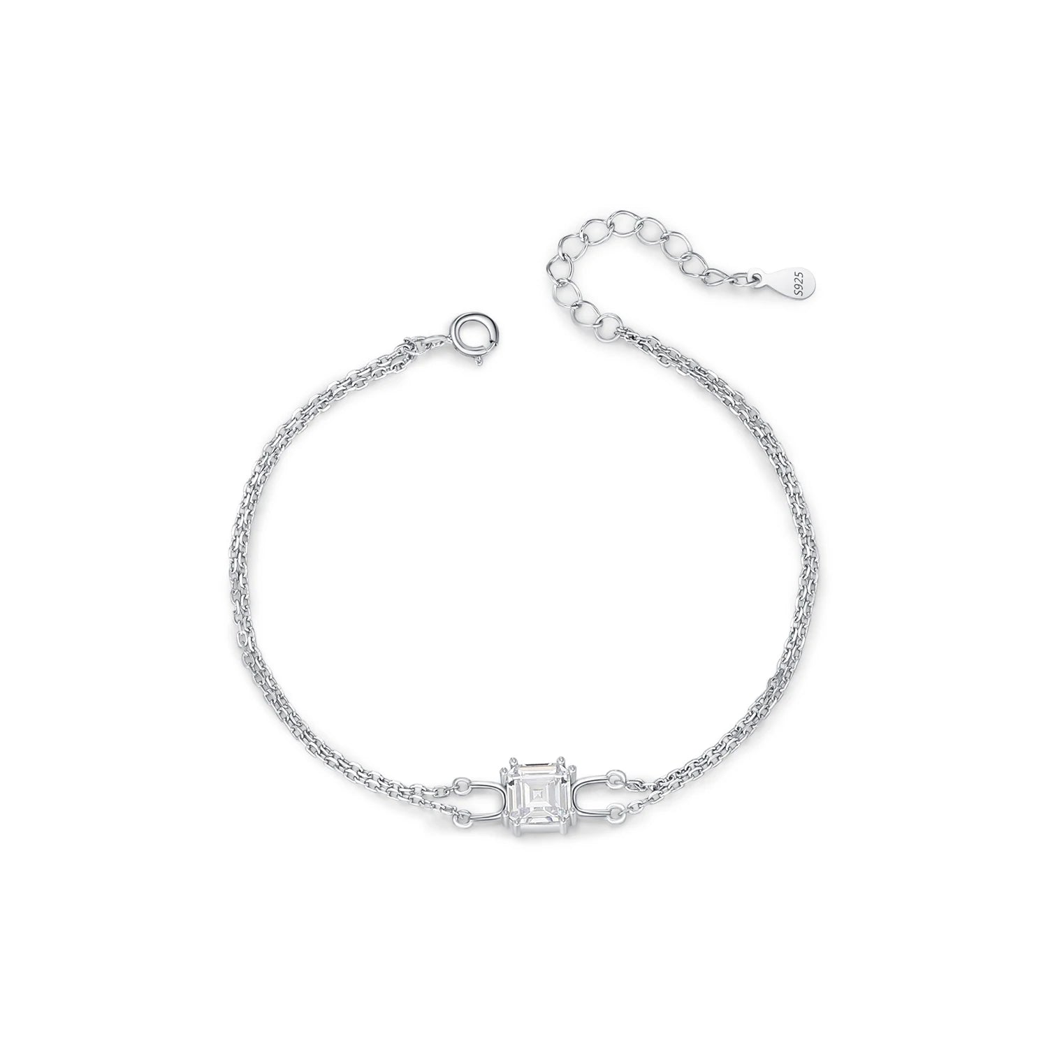 Double Layer Bracelet - Shiny Square Emerald