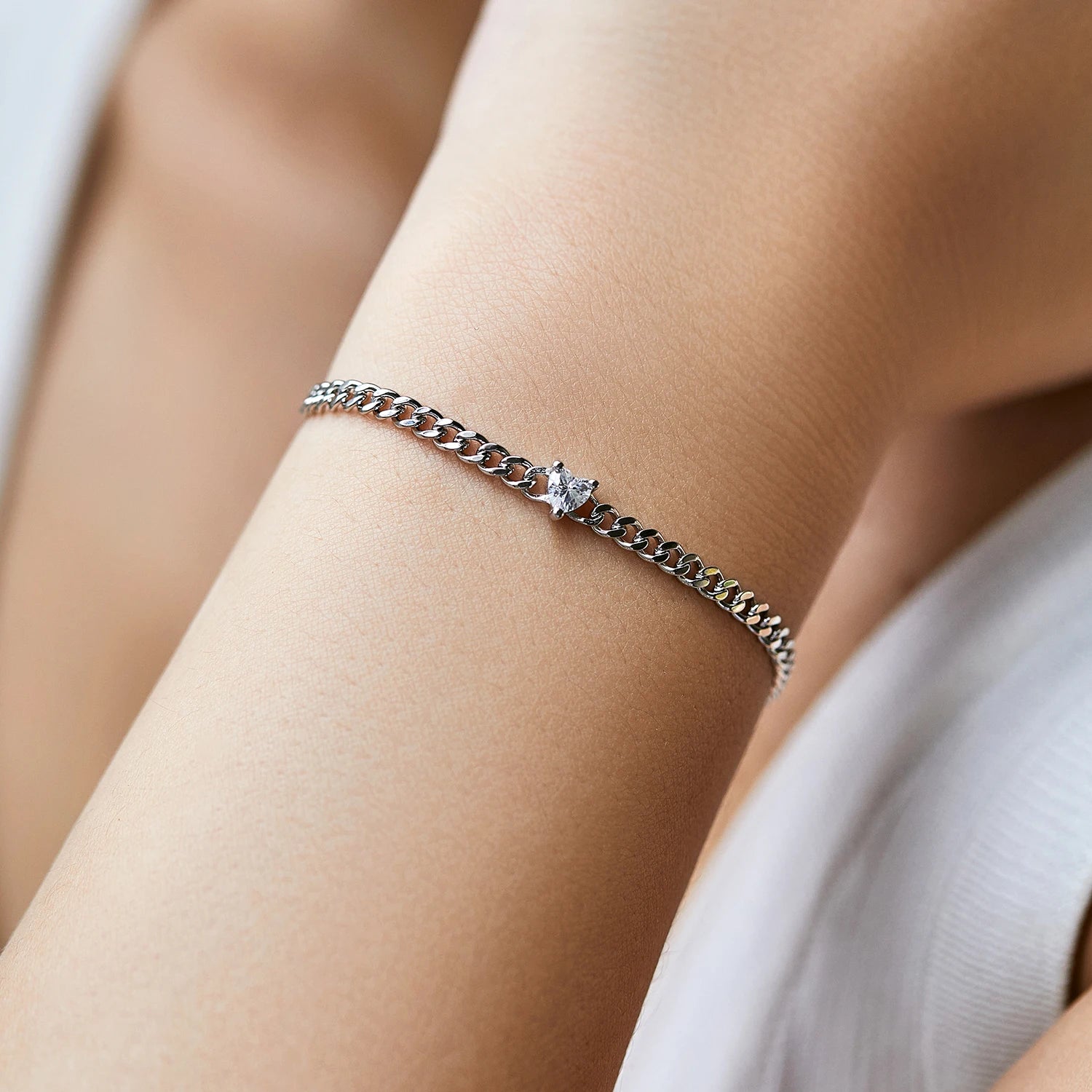 Sparkling Heart Clear Adjustable Chain Bracelet