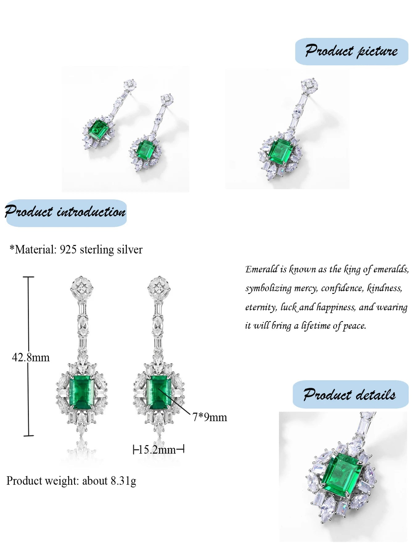 7 Carat Emerald Earring