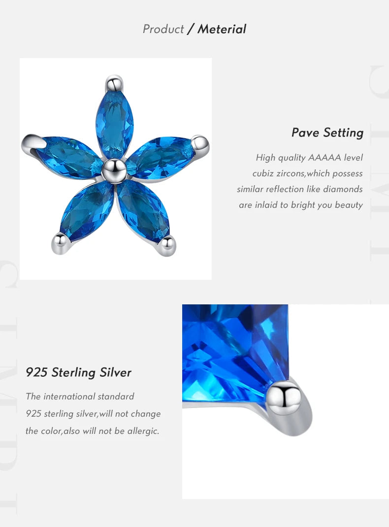 Square & Flowers Blue Zirconia Stud Earrings