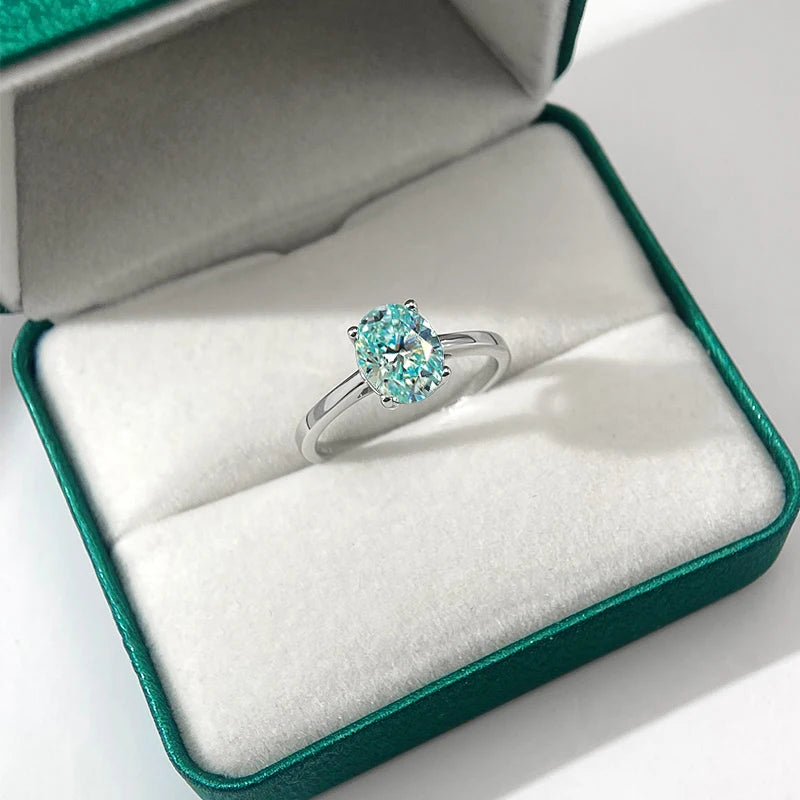 1CT / 2 Carat Oval Aquamarine Moissanite Ring