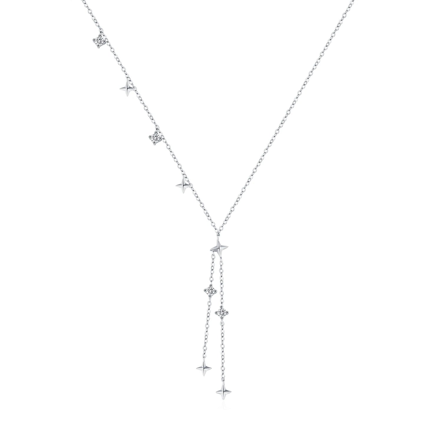 Collier ras du cou délicat en forme de Y avec breloque étoiles scintillantes 
