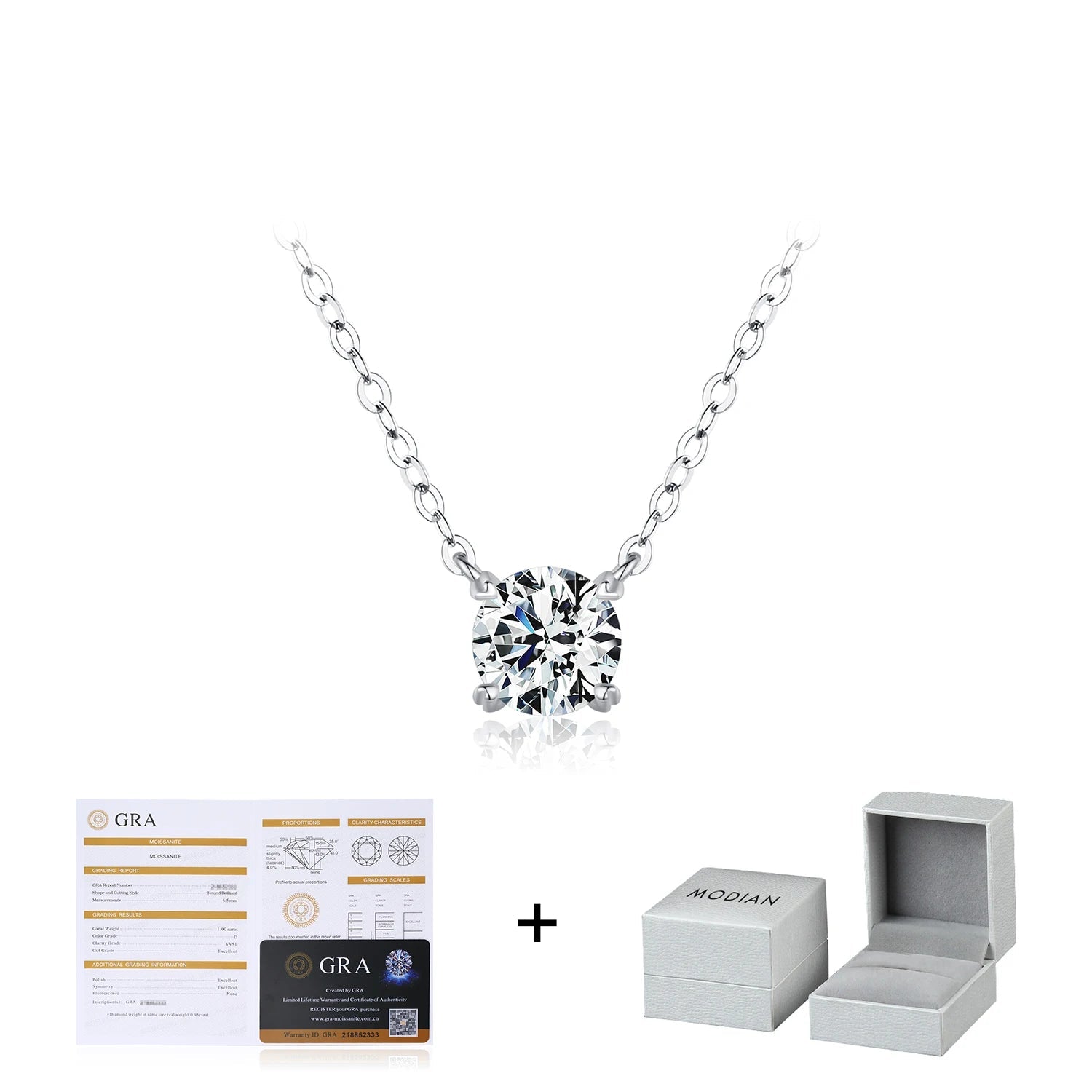 Colar moissanite Color 0.8CT Lab Diamond
