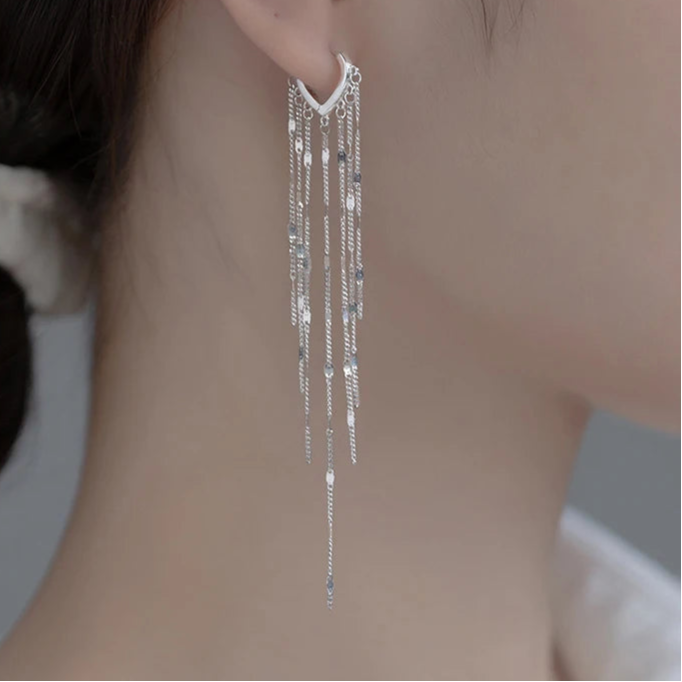 Long Tassel Sparkling Drop Earrings