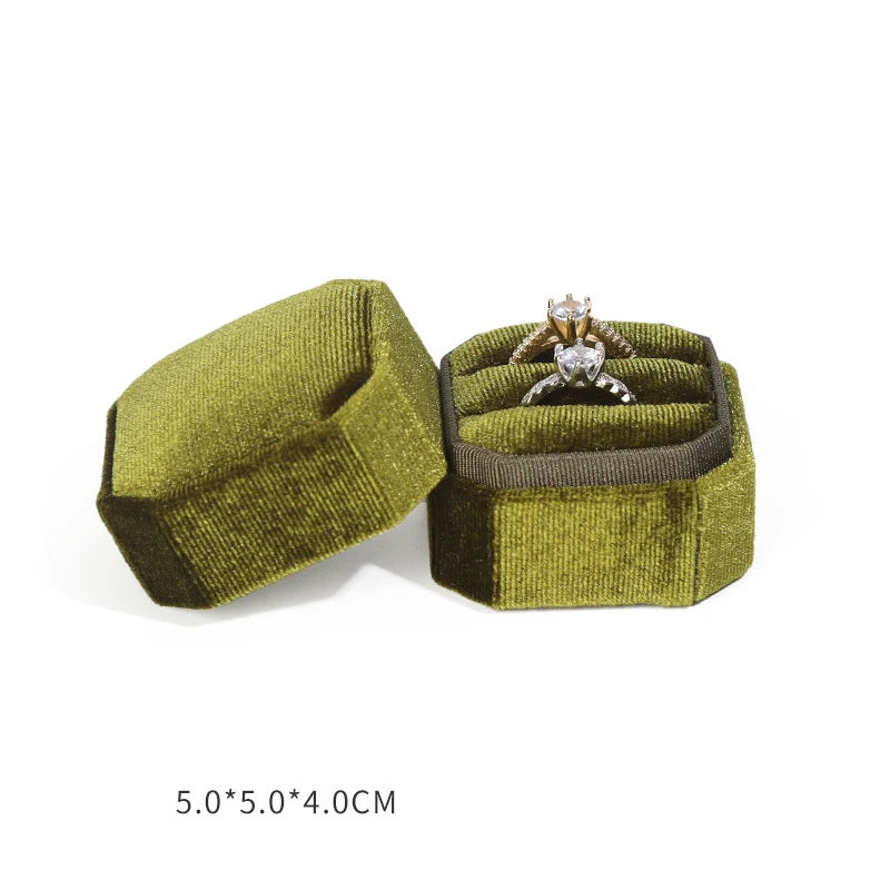 Vintage Octagon Square Velvet  Ring Box