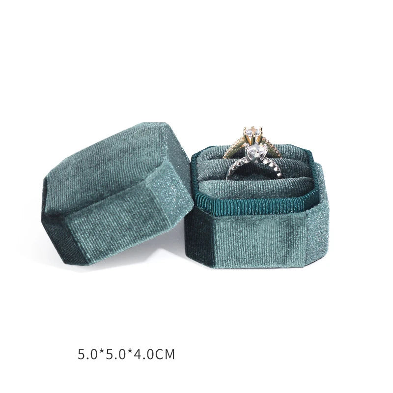 Vintage Octagon Square Velvet  Ring Box