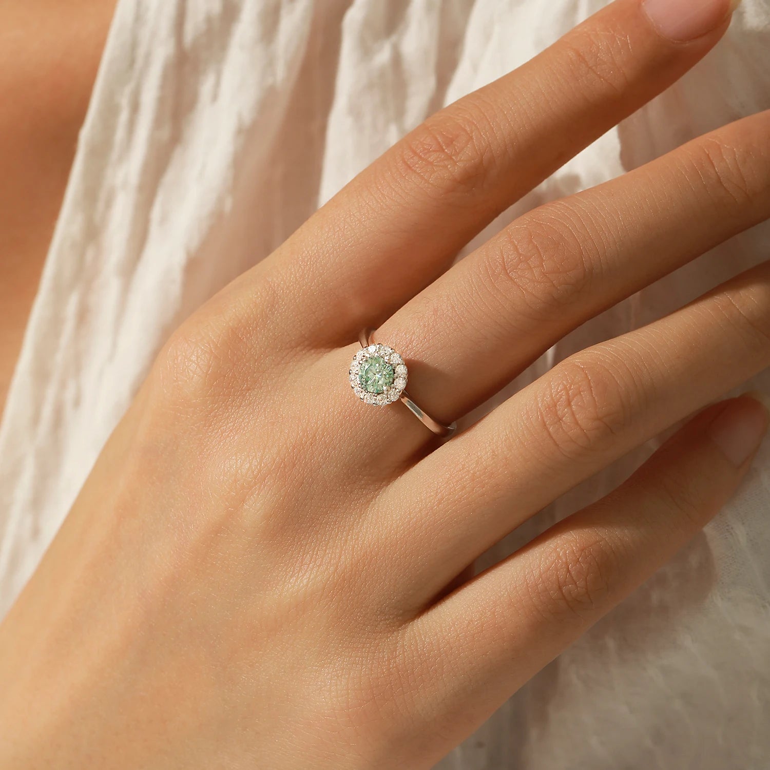 Green Teal Moissanite Ring