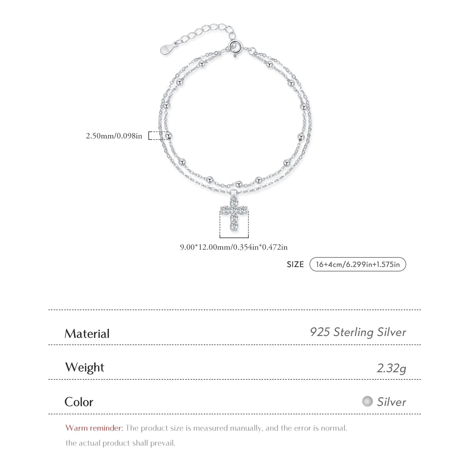Exquisite Cross Bracelet - Double Layer Link Chain