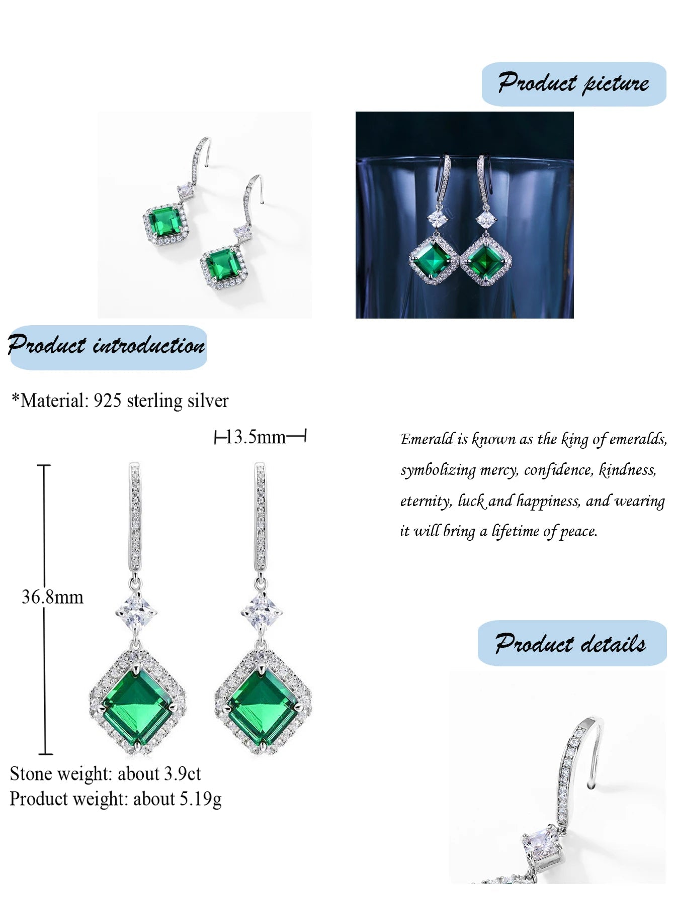 7 Carat Emerald Earring