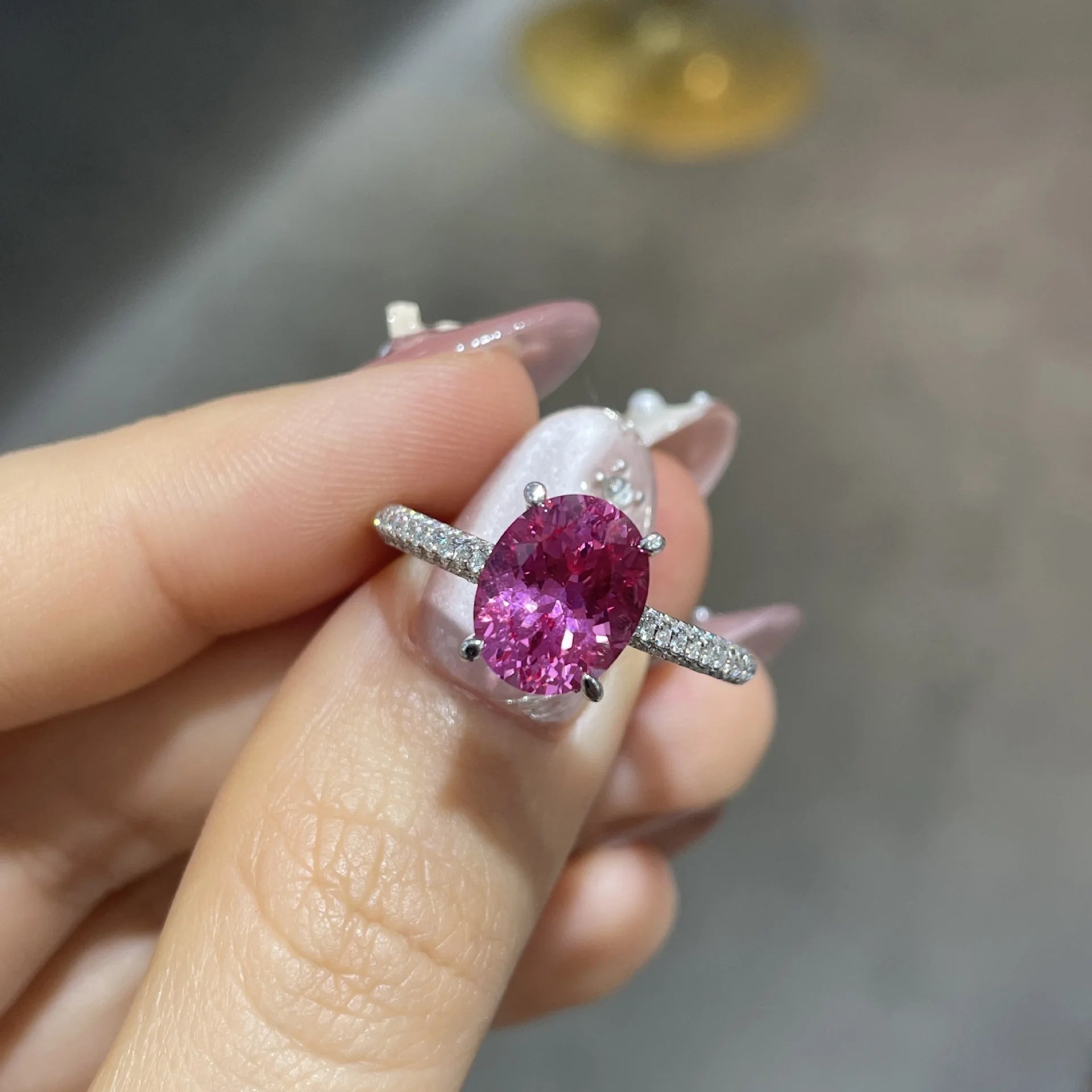 Pink Sapphire Ring with Moissanite