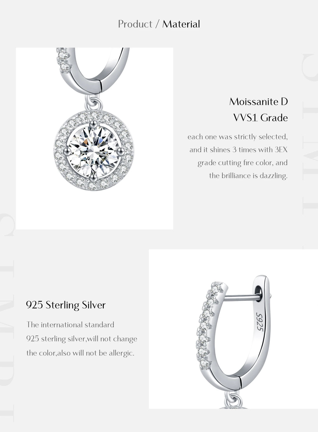 Boucles d'oreilles pendantes en moissanite