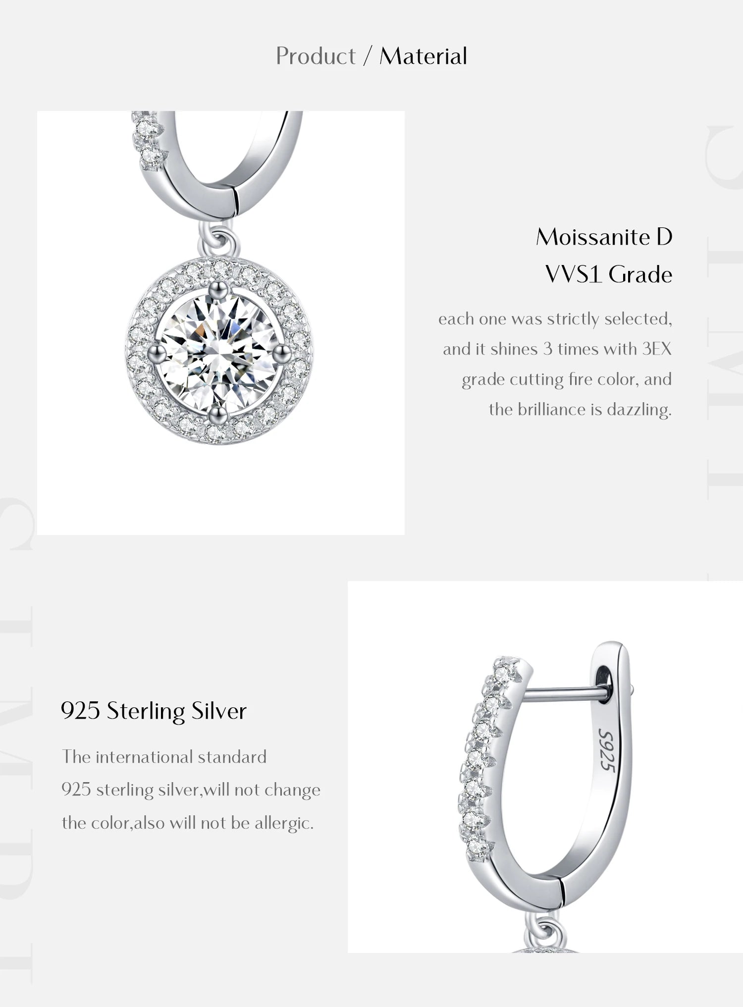 Boucles d'oreilles pendantes en moissanite