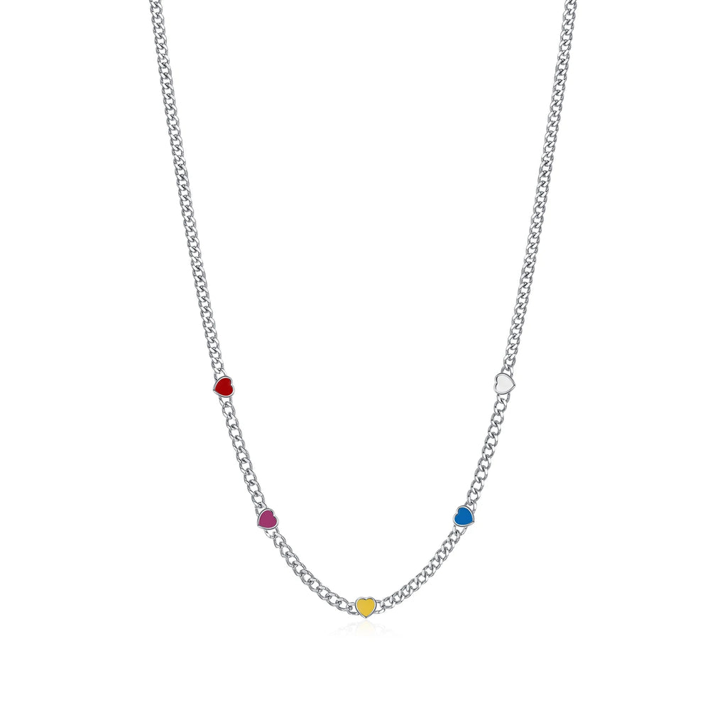 Collier ras-du-cou en émail coloré cœur à cœur 