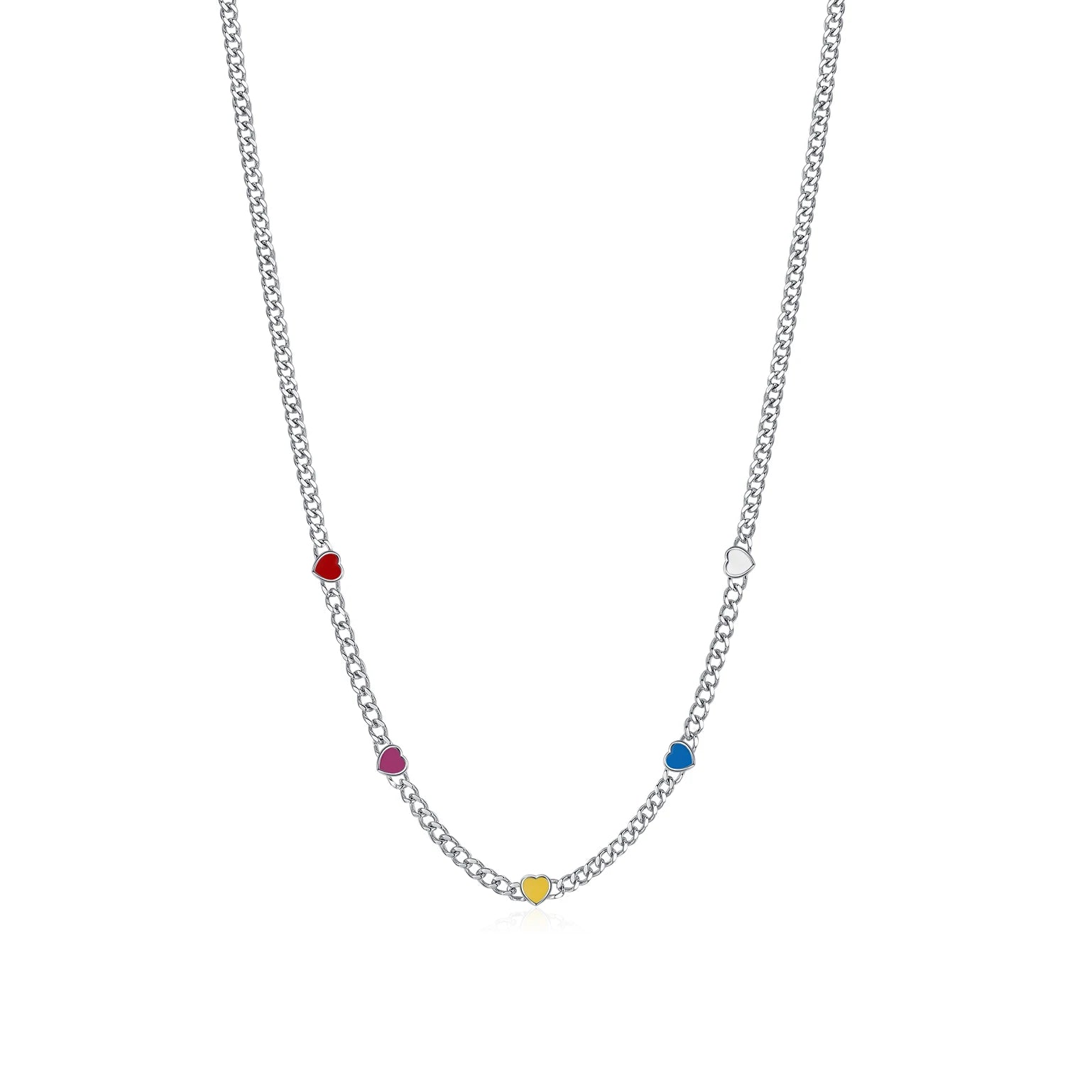 Collier ras-du-cou en émail coloré cœur à cœur 