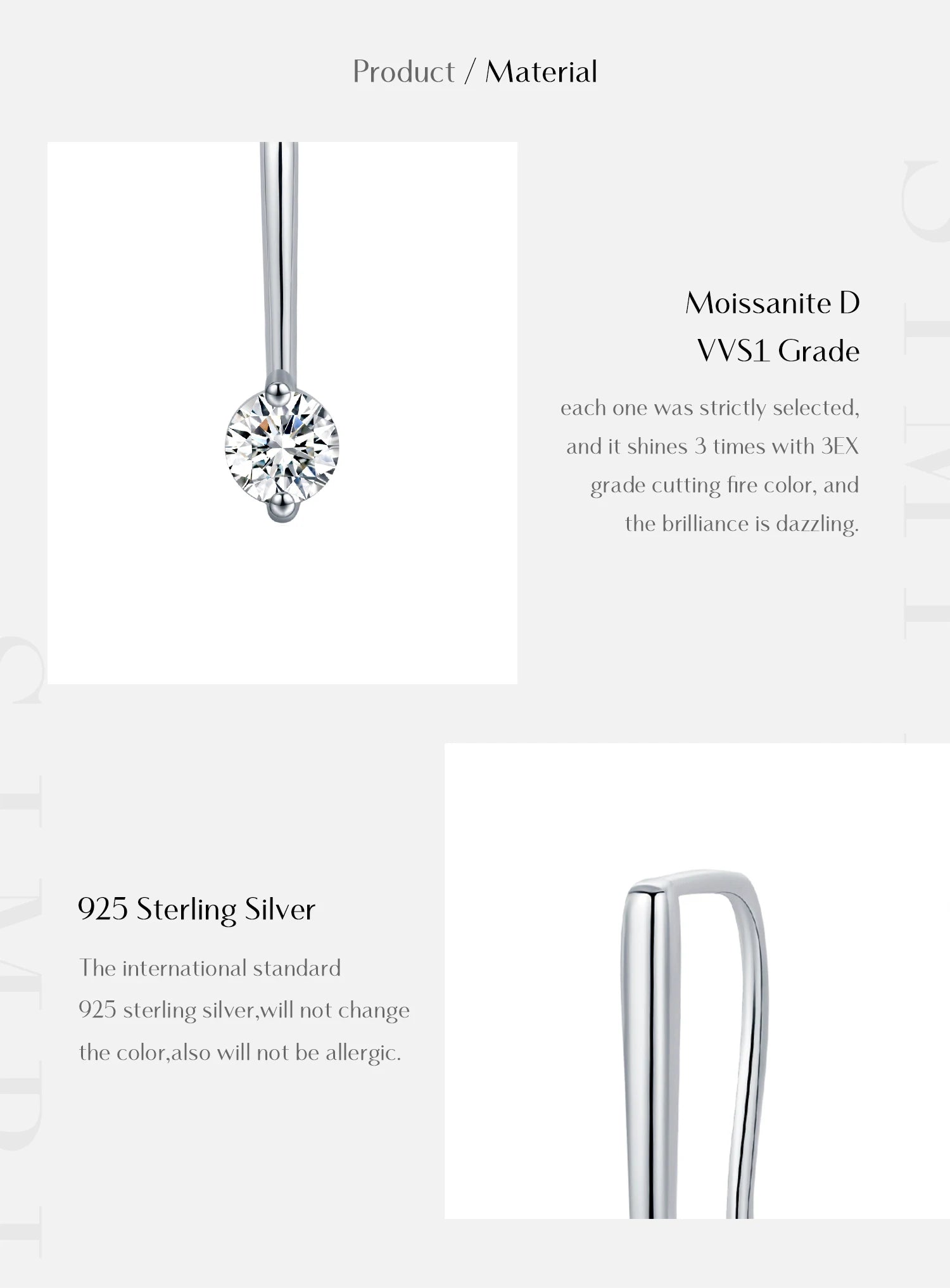 Boucles d'oreilles pendantes scintillantes en moissanite couleur D