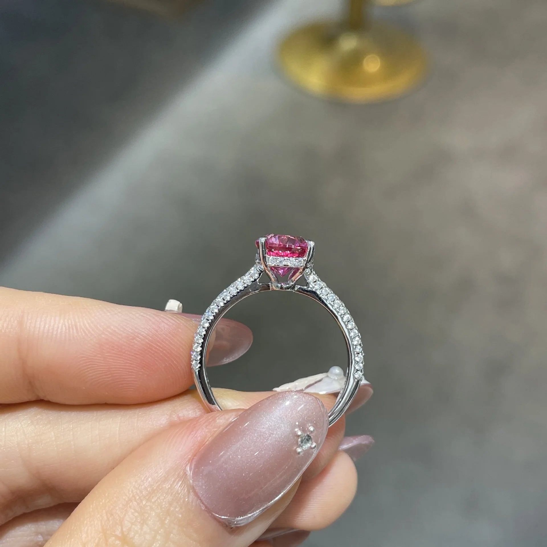 Pink Sapphire Ring with Moissanite