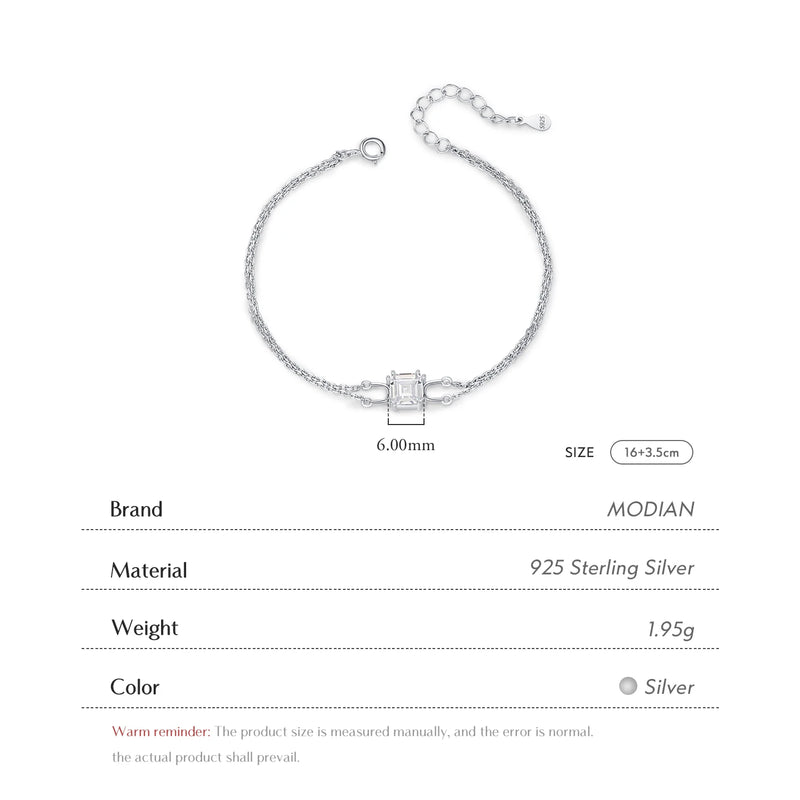 Double Layer Link Chain Bracelet Shiny Square Emerald