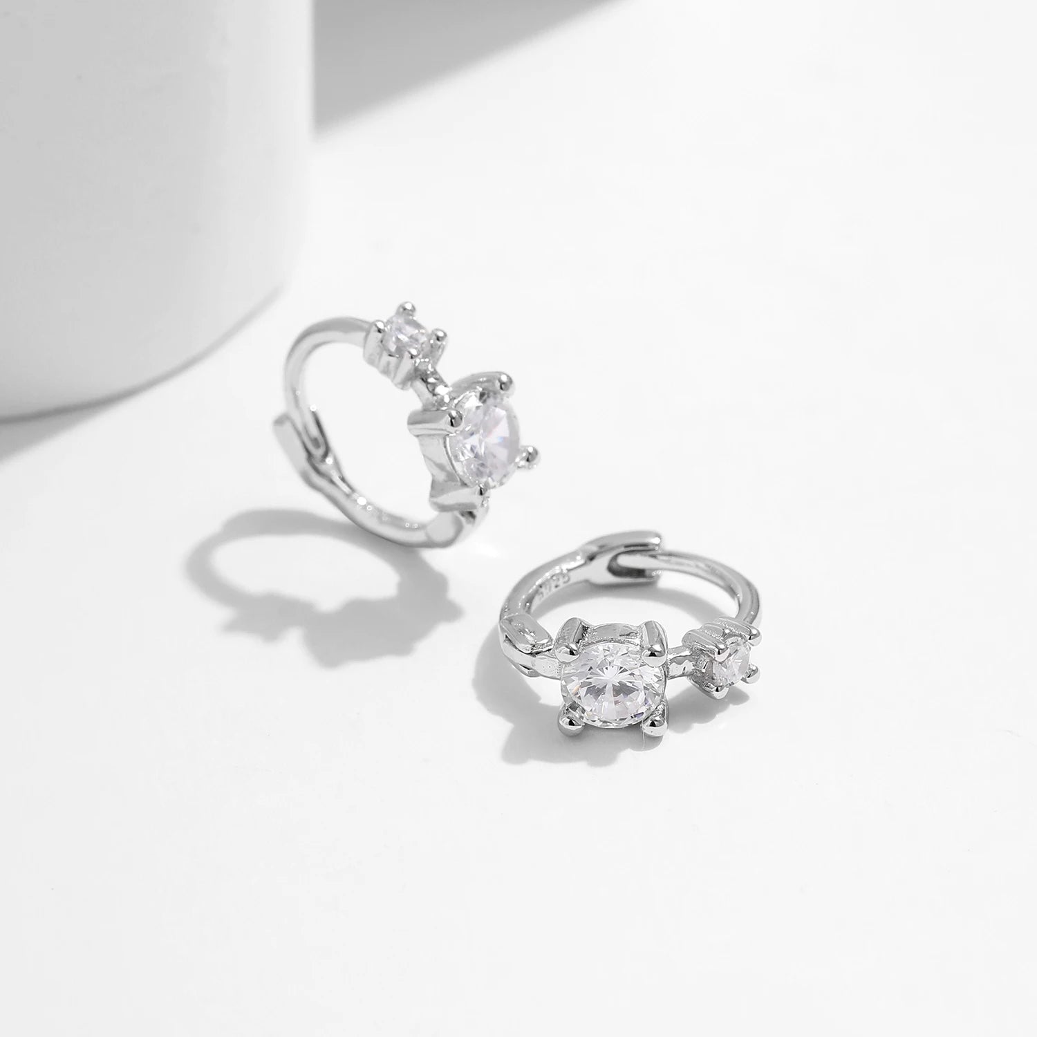 Silver Classic Stackable Tiny Round CZ Hoop Earrings