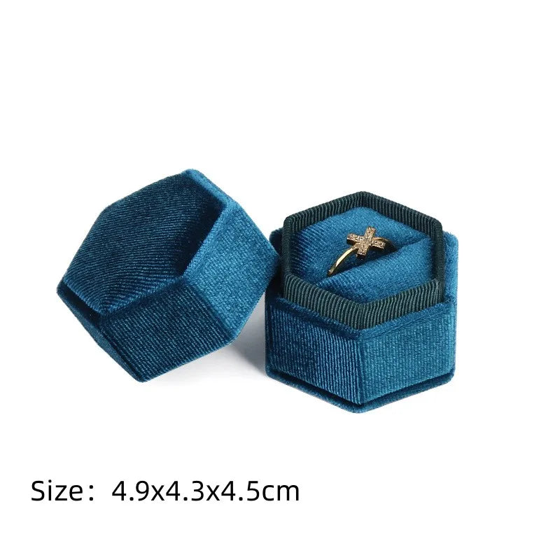 Vintage Octagon Square Velvet  Ring Box