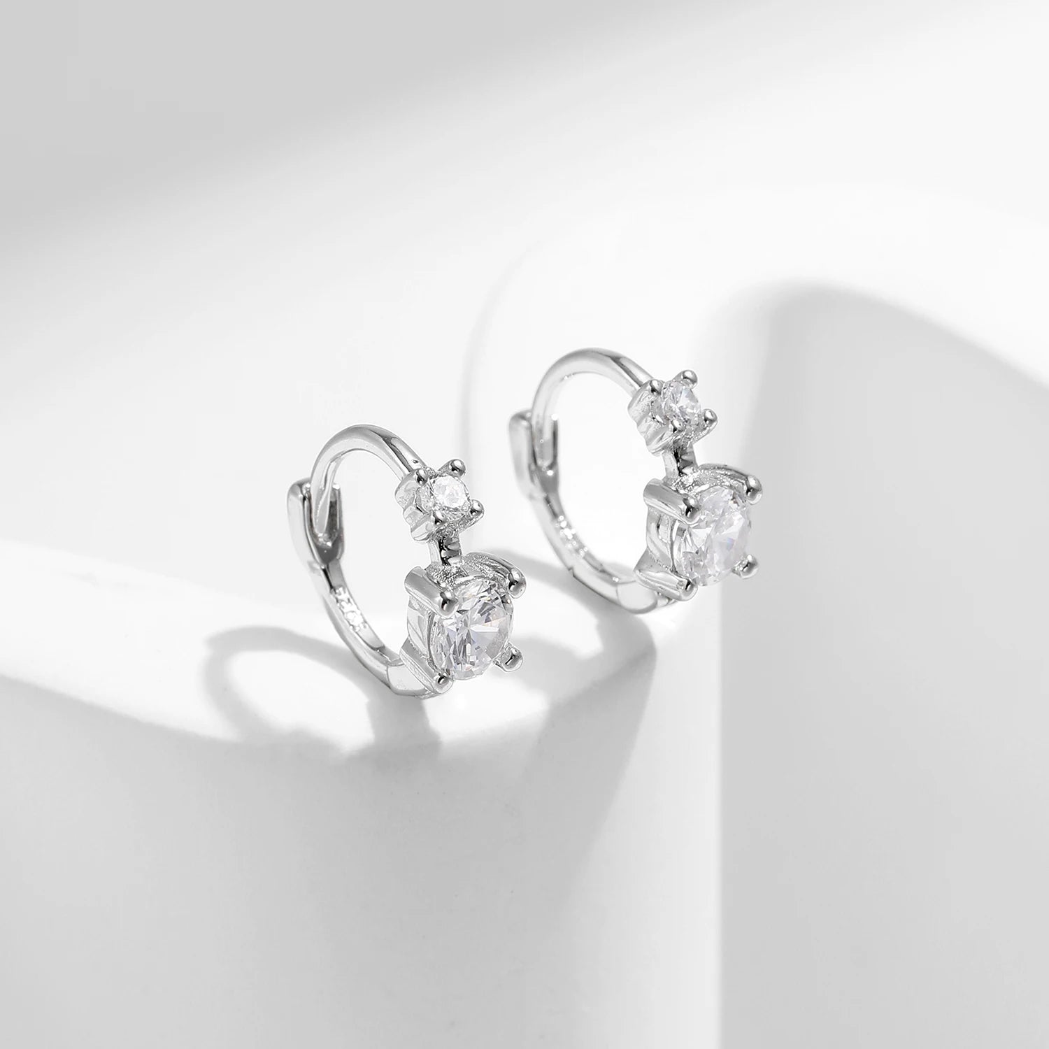 Silver Classic Stackable Tiny Round CZ Hoop Earrings